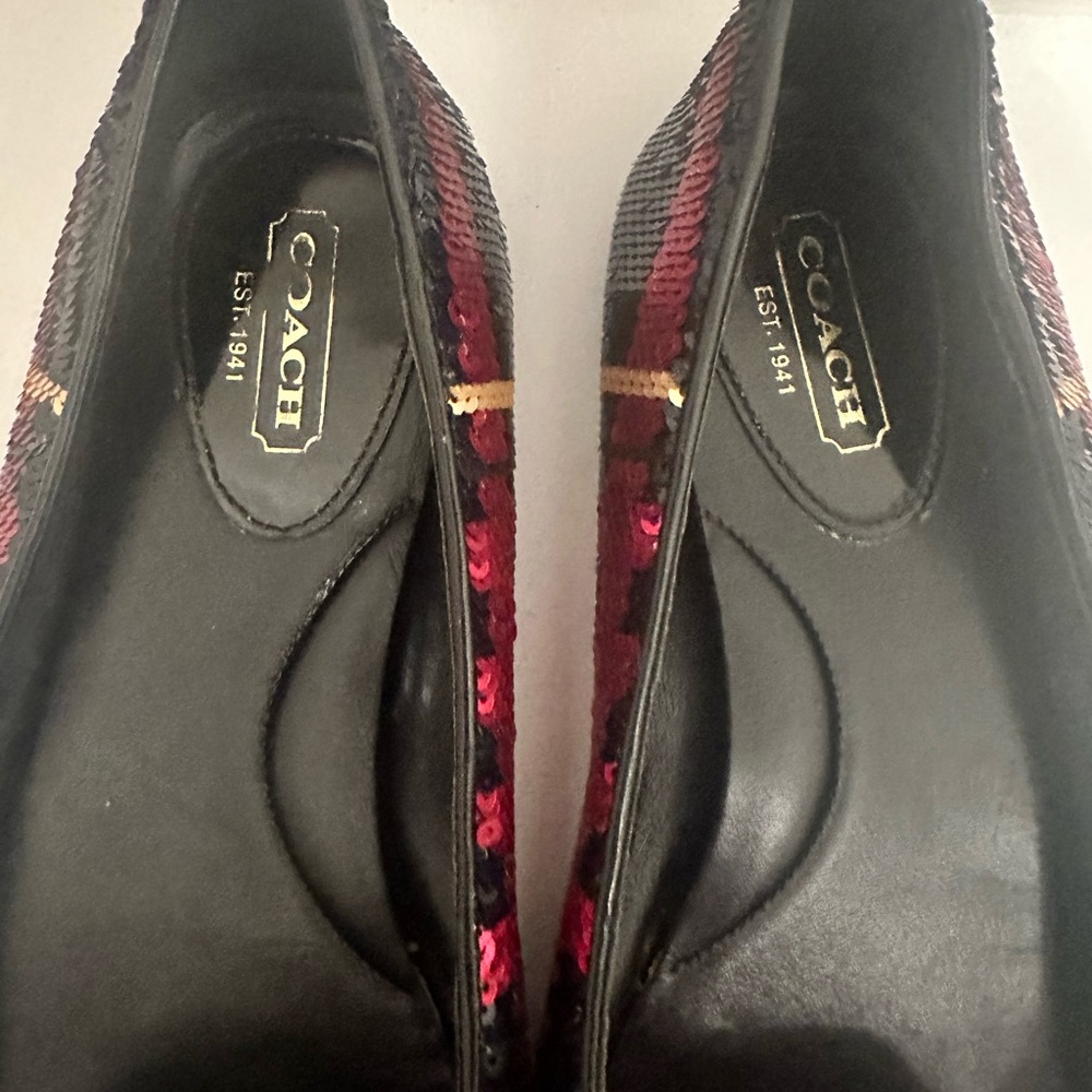 COACH Debrorah Tartan Plaid Sequin Ballet Flats Size 6.5 Red Navy Gold - Picture 5 of 11